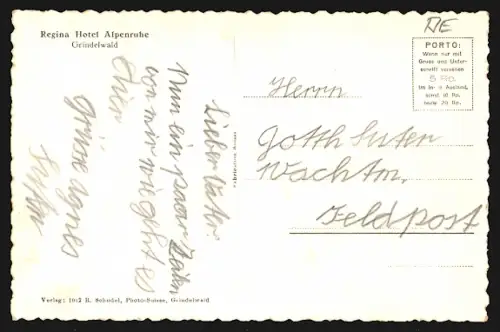 AK Grindelwald, Hotel Alpenruhe mit Strassenpartie