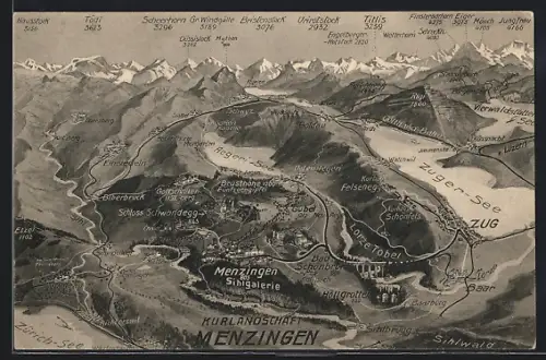 AK Menzingen, Landkarte mit Umgebung