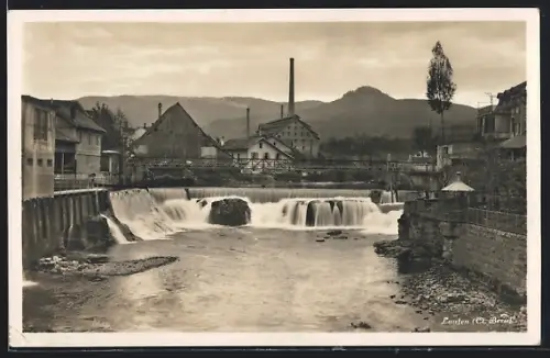 AK Laufen /Bern, Wasserfall mit Brücke