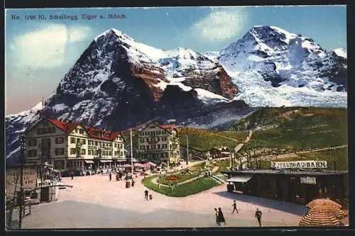 AK Kl. Scheidegg, Kurhaus, Jungfraubahn, Leute, Eiger, Mönch