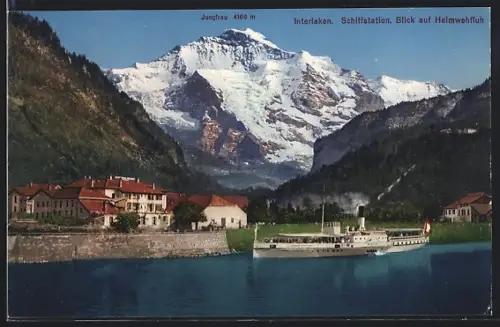 AK Interlaken, Schiffstation mit Blick auf Heimwehfluh, Jungfrau