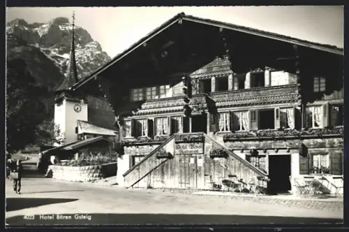 AK Gsteig, Hotel Bären mit Strassenpartie