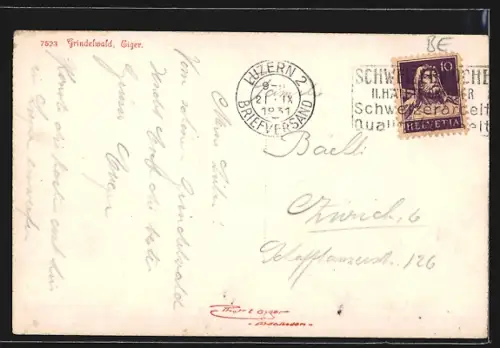 AK Grindelwald, Strassenpartie mit Kirche und Eiger