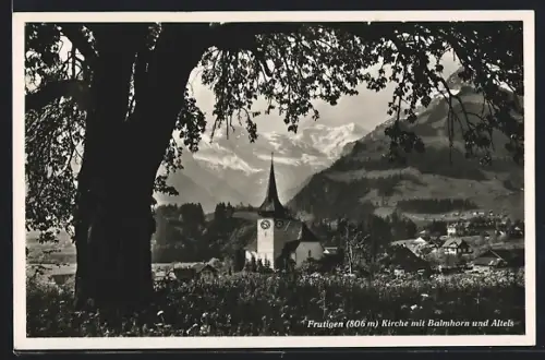 AK Frutigen, Kirche mit Balmhorn und Altels