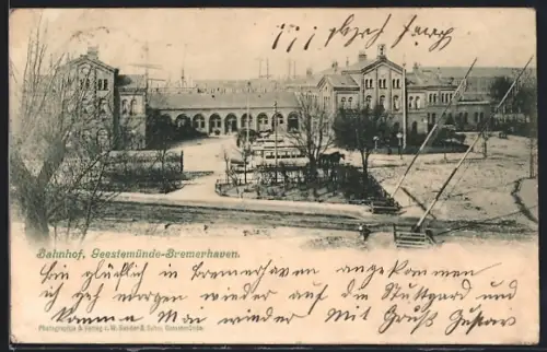 AK Bremerhaven-Geestemünde, Pferdebahn vorm Bahnhof