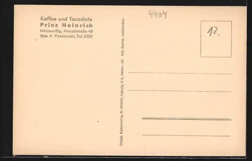 AK Holzweissig, Café und Tanzdiele Prinz Heinrich, Hauptstrasse 48, Innenansicht
