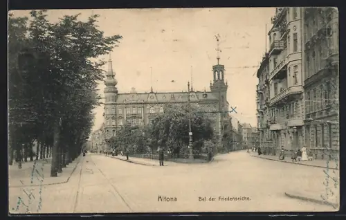 AK Hamburg-Altona, Strassenpartie bei der Friedenseiche