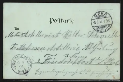 Mondschein-Lithographie Gera, Teilansicht vom Weinberg aus, Schloss Osterstein, Kaiser Wilhelm-Denkmal