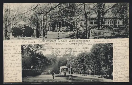 AK Nordhausen a. H., Restaurant und Cafe Waldschlösschen, Gehege