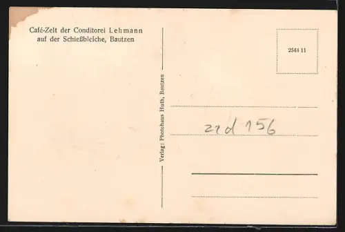 AK Bautzen, Cafe-Zelt der Konditorei Lehmann auf der Schiessbleiche, Innenansicht