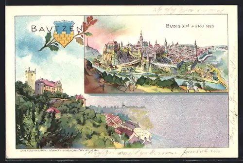 Lithographie Bautzen, Ortsblick anno 1620, Burgblick