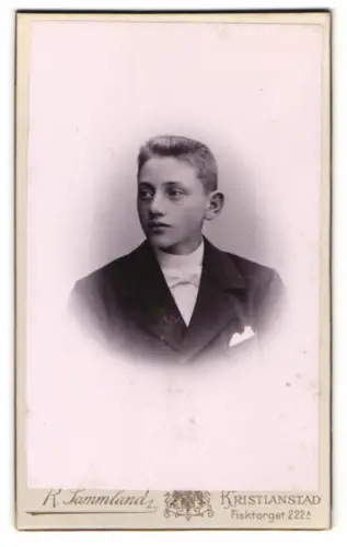 Fotografie R. Sammland, Kristianstad, Fisktorget 222A, Junger Mann im Anzug