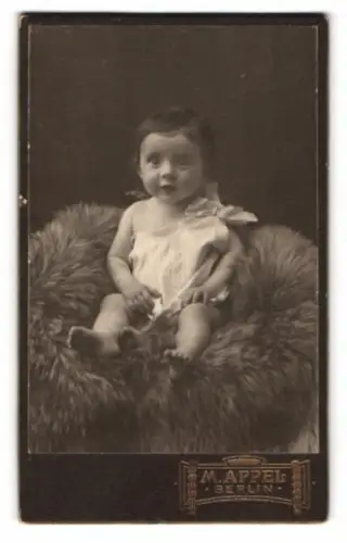 Fotografie M. Appel, Berlin, Neue Königstr. 1, Porträt eines Kleinkinds auf Fell