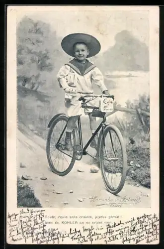 AK Junge auf dem Fahrrad mit Kohler Kakao