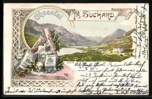 Lithographie Chocolat Ph. Suchard, Bernina, Kakao