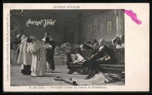 Künstler-AK Italie, Musées d`Italie, Christophe Colomb au Concile de Salamanque, Cacao Chocolat Vinay