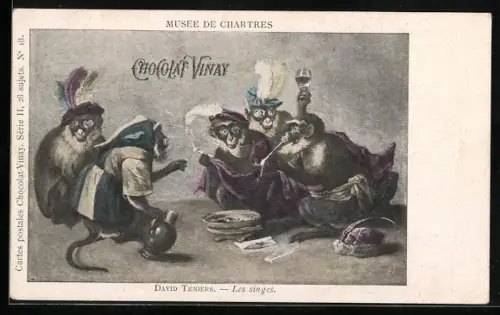Lithographie Chartres, Musée de Chartres, Les singes, Cacao Chocolat-Vinay