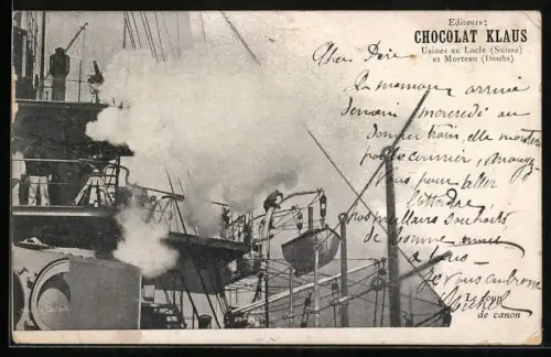 AK Morteau /Doubs, Chocolat Klaus, Locle, Rauch an einem Schiff, Kakao