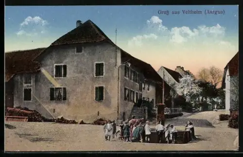 AK Veltheim /AG, Kinder am Brunnen