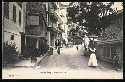 AK Engelberg, Dorfstrasse mit Victoria Hôtel Hug