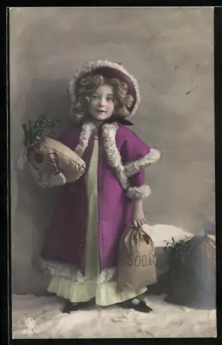 Foto-AK RPH SBW Nr. 1839/40: Mädchen im Mantel mit Geldsäcken