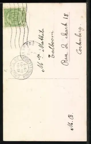 Foto-AK RPH SBW Nr. 4747/48: Mädchen mit Geldsäcken bei Schneefall, Neujahrsgruss