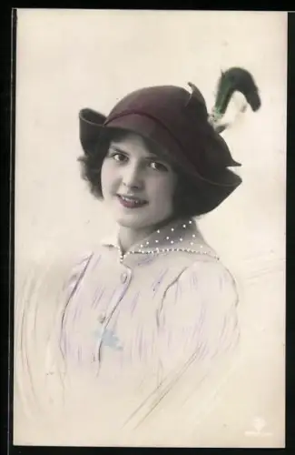 Foto-AK RPH SBW Nr. 5943/44: Fräulein mit rotem Hut