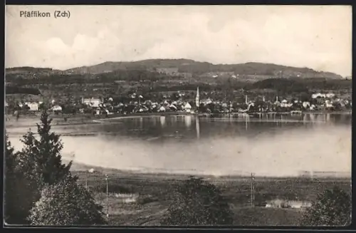 AK Pfäffikon /Zch, Ortspanorama mit Gewässer
