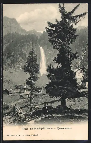 AK Unterschächen, Alp Aesch mit Stäubifall