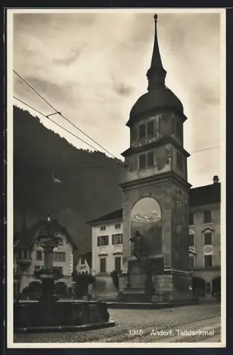 AK Altdorf, Telldenkmal mit Brunnen