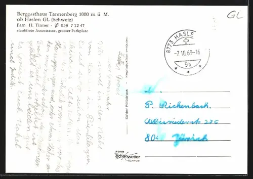 AK Haslen /GL, Berggasthaus Tannenberg Fam. H. Tinner