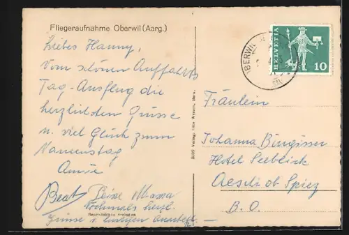 AK Oberwil /Aarg., Teilansicht, Fliegeraufnahme