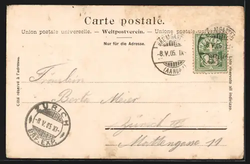 Lithographie Bremgarten /AG, Teilansicht mit Kirche im 17. Jahrhundert