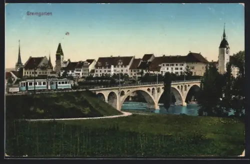 AK Bremgarten /AG, Ortsansicht mit Strassenbahn