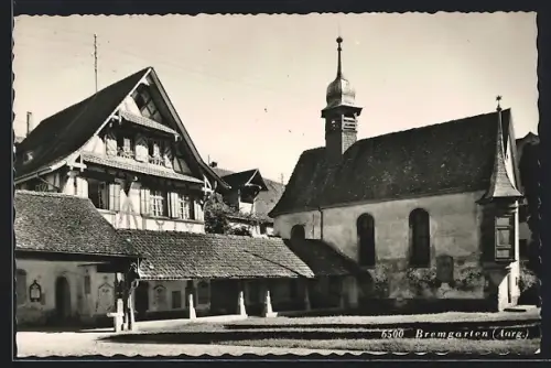 AK Bremgarten /Aarg., Strassenpartie mit Kirche