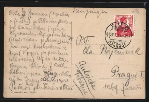 AK Menzingen /ZG, lesender Mönch am Kloster Gubel