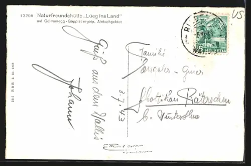 AK Riederalp, Golmenegg-Goppisbergalp, Naturfreundehütte Lüeg ins Land