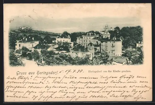 AK Heringsdorf / Seebad, Stadtansicht mit Seebrücke von der Kirche aus