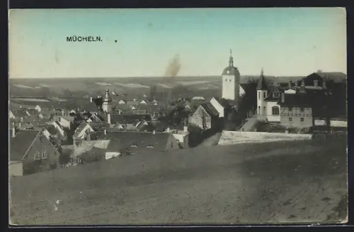 AK Mücheln / Geiseltal, Ortsansicht mit Kirche