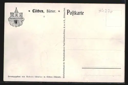 Künstler-AK Köthen / Anhalt, Partie am Bärtor, Passanten