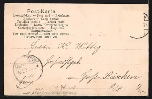 AK Berlin, Mühledamm mit Sparkasse und Strassenbahn