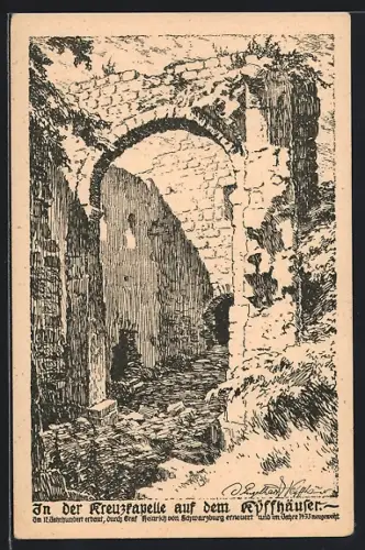 Künstler-AK Kyffhäuser, Blick in die Kreuzkapelle