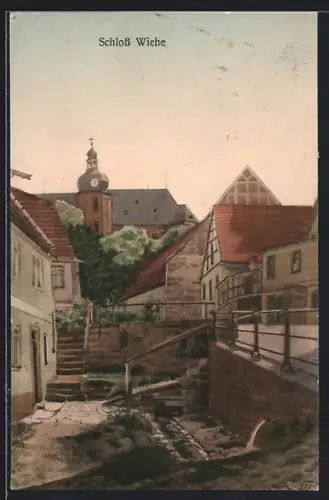 AK Wiehe / Unstruttal, Stadtansicht mit Schloss im Hintergrund