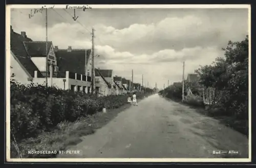 AK St. Peter / Nordsee, Strassenblick in die Allee
