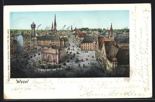 Goldfenster-AK Wesel / Rhein, Ortsansicht mit goldenen Fenstern