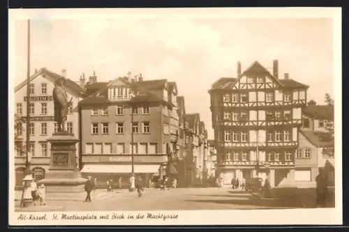 AK Alt-Kassel, St. Martinsplatz und Marktgasse mit Geschäften