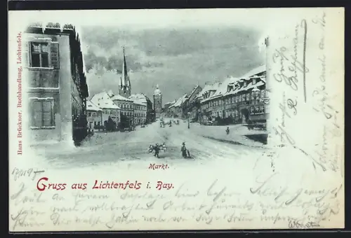 Mondschein-AK Lichtenfels / Main, Strassenblick auf den Markt