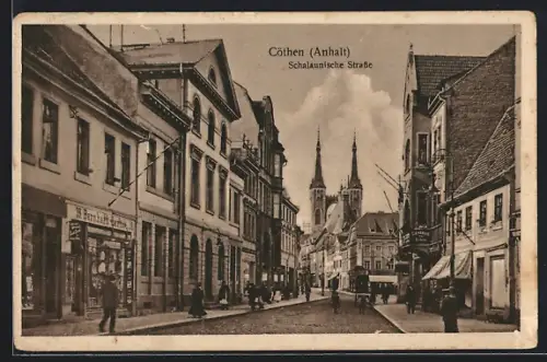 AK Köthen / Anhalt, Geschäfte in der Schalaunischen Strasse