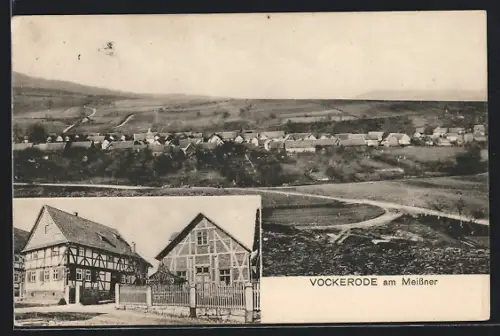 AK Vockerode / Meissner, Fachwerkhäuser und Ortsansicht vom Feld aus
