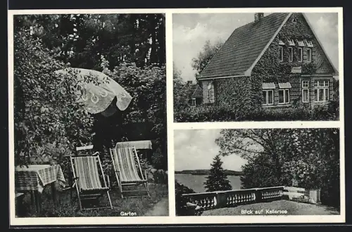 AK Krummensee / Holsteinische Schweiz, Gasthaus Tanneck, A. Benn, Garten und Blick auf Kellersee